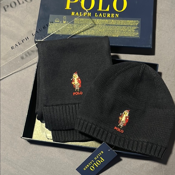NIB Ralph Lauren Black Kids Hat and Scarf Set new in stores - Picture 1 of 6